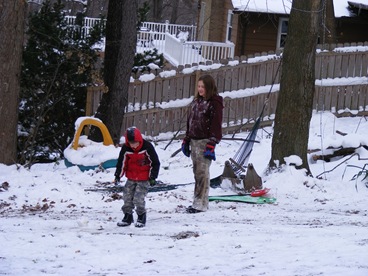 Julian and Azia checking out the sled track